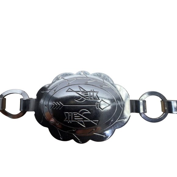 Vintage Silver Oval Concho Belt Engraved Native Arrows Adjustable - Picture 2 of 4